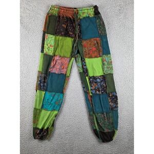 Kathmandu Imports Jogger Pants Small Medium Patchwork Boho Nepal Cotton Mushroom